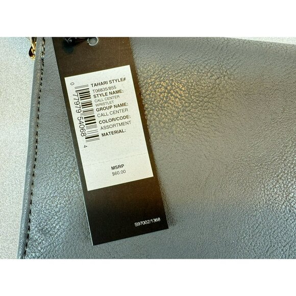 Tahari Call Center Slate Blue Faux Leather Wristlet Identity Protect Lining NEW - Picture 5 of 6